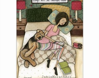 Airedale Terrier Dog Art Print: "Kiss Goodnight" Bedroom Decor