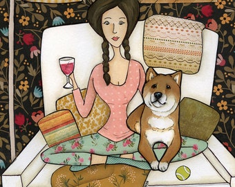 ORIGINAL PAINTING With My Shiba Inu ORIGINAL mixed media painting