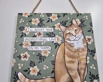 ORIGINAL  On My Terms, mixed media cat painting