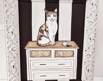 Calico Cat ONE OF A KIND hand painted framed original