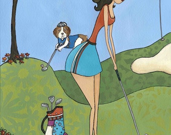 Golfing With Her Sidekick, King Charles Spaniel
