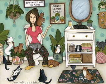 Pots to Piss in, cat bathroom wall art print gifts
