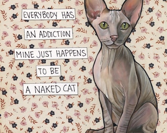 A Naked Cat, cat wall art print