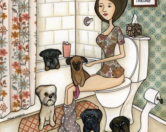 ORIGINAL PAINTING, Never Alone on the Throne, Brussels Griffin dog art