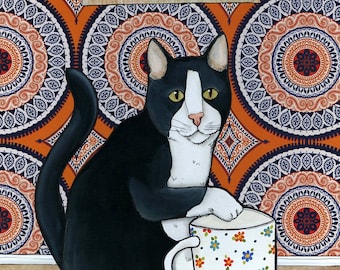 Cats and Coffee, cat art print