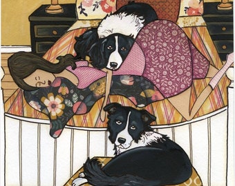 Sleeping Border, Border Collie dog wall art print gift