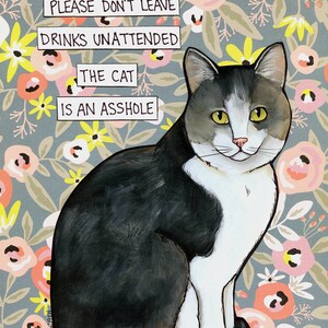 Drinks Unattended cat wall art print gifts