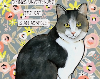 Drinks Unattended cat wall art print gifts