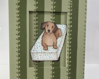Dachshund ONE OF A KIND hand painted framed original