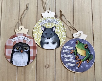 Animal Ornaments, Owl, Chinchilla, Frog