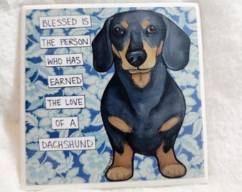 Blessed, dachshund dog decorative coaster tile