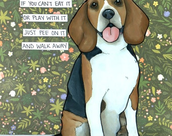 Live Life, Beagle dog wall art print. Great gift ideas for beagle dog lovers.