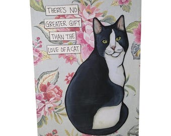 GREATER GIFT, Tuxedo cat handmade wall art sign