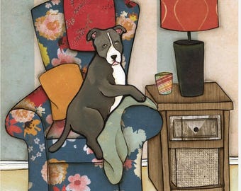 ORIGINAL PAINTING, Spoiled Rotten Pit, Pitbull dog art