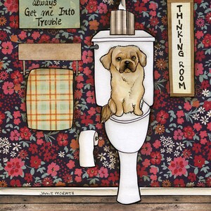 ORIGINAL PAINTING Thinking Room- Pekingese dog Original mixed media painting