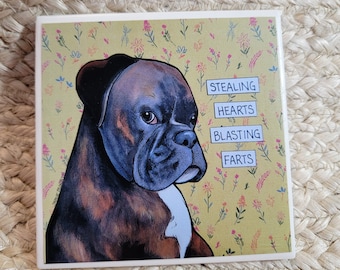 Stealing Hearts, Boxer dog decorative coaster tile