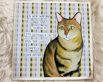 Wise Woman cat decorative tile