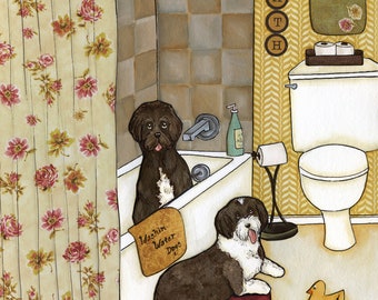 Washin Water Dogs, Portuguese water dog art print