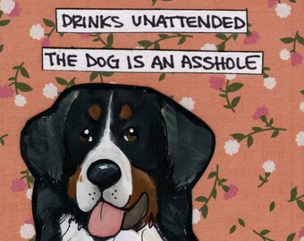 Unattended Bernese Mountain dog wall art print gifts