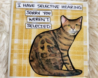 Selective Hearing cat decorative tile