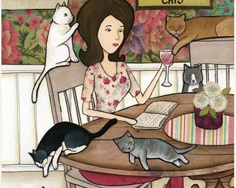 With My Cats, cat wall art print