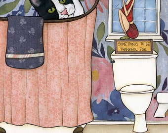 To Be Thankful For, cat bathroom art print