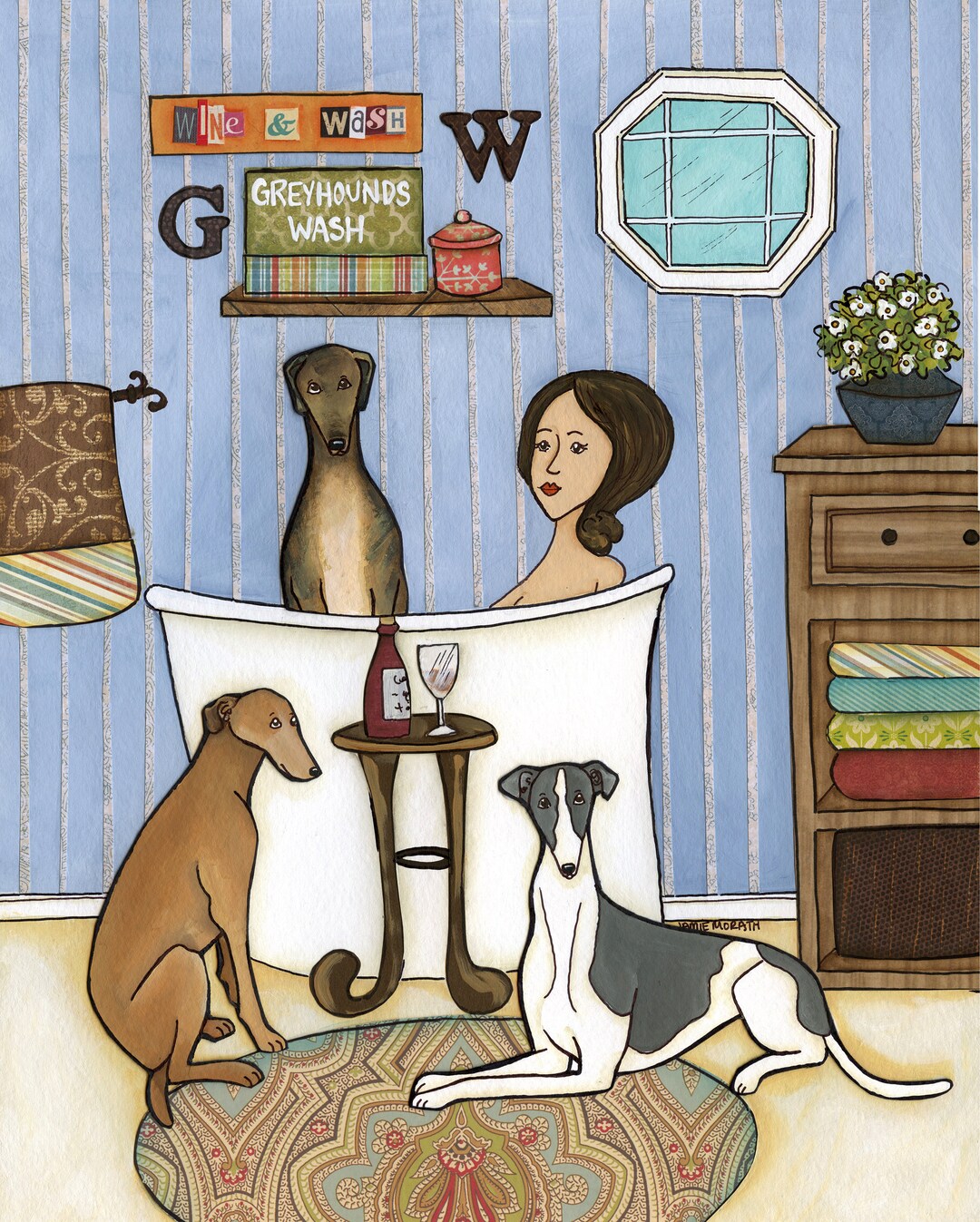 Greyhounds Wash, Art Print - Etsy