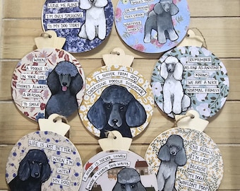 Poodle Ornaments. Grey, Black and White Poodles