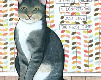 Repeat Yourself cat wall art print