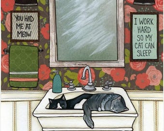 ORIGINAL PAINTING, So My Cat Can Sleep, cat wall art