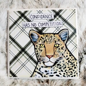 Confidence, leopard decorative coaster tile