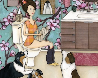 Aussie Sniffers, Australian Shepherd dog wall art print. Great dog lovers gift ideas.
