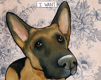 Staring At You, German Shepherd dog wall art print gifts