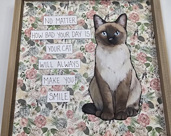 ORIGINAL Make You Smile, mixed media cat painting