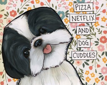 Dog Cuddles, Shih tzu dog wall art print gifts
