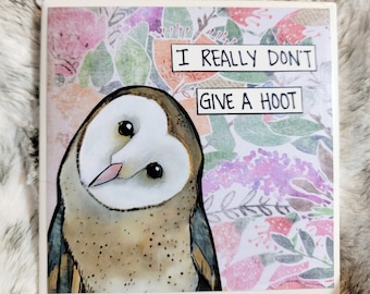 Give a Hoot, owl decorative coaster tile
