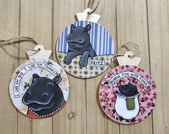 Animal Ornaments. Hippo, Fritz, Fiona