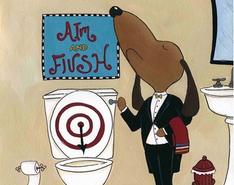 Aim and Flush, dachshund dog art print