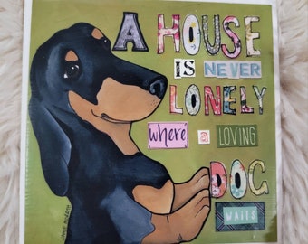 Loving Dog Waits, dachshund ceramic tile