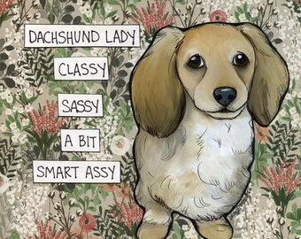 Dachshund Lady, dog wall art print gifts
