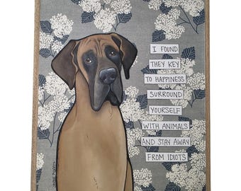 KEY TO HAPPINESS, Great Dane dog handmade original wall art sign