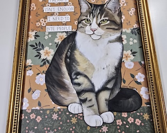 ORIGINAL  Therapy, mixed media cat painting