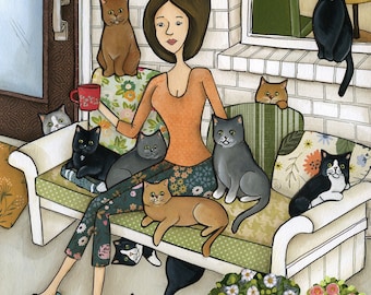 Cat Lady, cat wall art print gifts