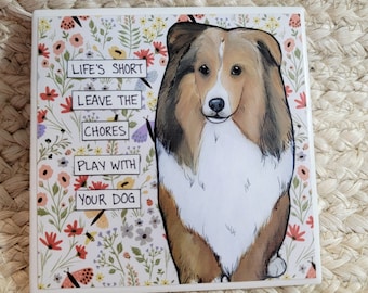 Play With Your Dog, Sheltie dog decorative coaster tile