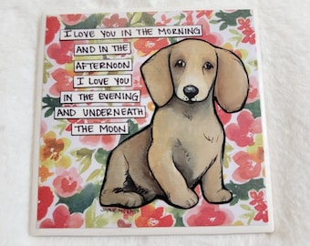 Love You, dachshund dog decorative coaster tile