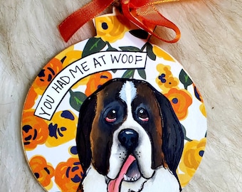 ONE of a KIND ORIGINAL St Bernard, handpainted dog ornament