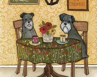 ORIGINAL PAINTING, Schnauzer and Snacks, Schnauzer dog art