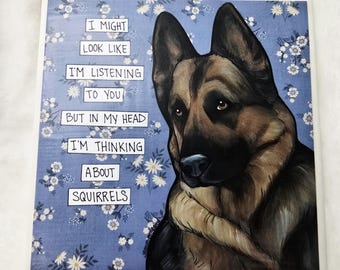 Thinking About Squirrels, German Shepherd dog coaster tile