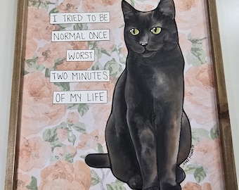 ORIGINAL Tried To Be Normal, mixed media cat painting