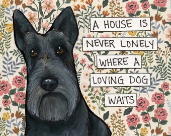 Loving Dog Waits, Scottish Terrier dog wall art print gifts